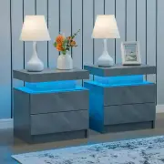 Grey Night Stand Set 2 Modern Bedside Tables with 2 Drawers Bedroom Night Stands