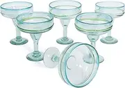 Hand Blown Margarita Glasses – Set of 6 Beautiful Glasses With Aqua Rims – Handcrafted by Talented Artisans – Hold 10 Ounces Each -Thick & Sturdy – Easy to Hold – Each Glass is Unique