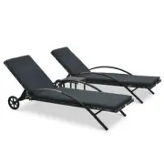 3 Pcs Pool Lounger And Table Waterproof PE Rattan Patio Outdoor Cushioned Sunbed