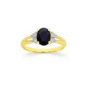 9ct Gold Sapphire & Diamond Ring in Black