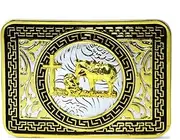 [GURANSE] Cross Religious Prayer Belt Buckle With Golden Border Acanthus Flower Western Cowboy Style, Cross Religious Prayer
