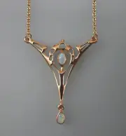 9906030-ds 925er Silver Red Gilt Art Nouveau Necklace With Opal