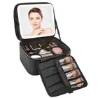 Travel Makeup Bag With LED Mirror, Cosmetic Train Case with Light up Mirror, ...