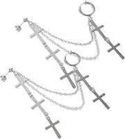 [MOBUTOFU] 1pair Cross Earrings for Men Chain Tassel Ear Jewelry for Parties Everyday Wear and Style Comfortable Fit Non-fading Design of Unique Cross