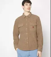 BRIXTON Mens S Small BOWERY FLEECE Snap Front Oatmeal Shacket Jacket Shirt