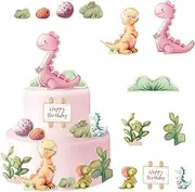 Dinosaur Cake Topper for Girl Baby Pink Dinosaur Cake Toppers, Cute Long Neck Rex Fondant Cartoon Birthday Party Cake Decorations, Purple Watercolor Hatching Dino Eggs Baby Shower Green Cake Decor