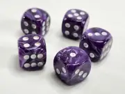 5ct 12mm Dice Purple Swirl White Dot Round Corner 6 side RPG Game MTG D6 Set