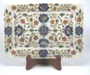 10 x 8 Inches Marble Serving Tray Semi Precious Stone Inlay Pizza Serving Tray