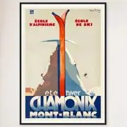 Galrie Chamonix Mont Blanc France Vintage Ski Poster for Summer and Winter Sports Art, Black Frame, 50 x 70cm (20 x 28inch)