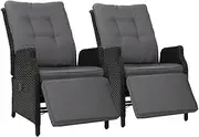 Gardeon Recliner Chairs 2 Piece Wicker Sun Lounger Reclining, Outdoor Lounge Setting Patio Furniture Backyard Garden Indoor Armchair Sofa, with Cushions Ottoman Adjustable Backrest and Footrest Black