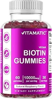 Vitamatic Biotin Gummies 10,000 mcg for Stronger Hair, Skin & Nails - 60 Vegan Gummies - Also Called Vitamin B7