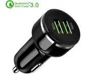 Dual QC3.0 Car Charger Compatible for Apple and Android-Black