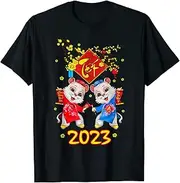 [X.Style] Chuc Mung NAM Moi Xuan Quy Mao 2023 TET Holiday Boys Girls ds240 T-Shirt Black