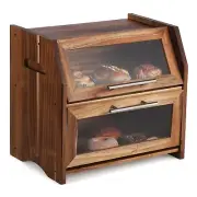 Bread Box, Double Layer Acacia Wooden Bread Bin with Clear Acrylic Door Panel...