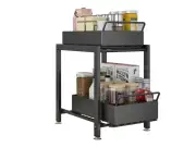 Pantry Kitchen Organiser Sauce Rack Spice Storage with Sliding Drawers Black