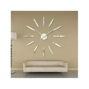 DIY Wall Clock Creative Large Watch Decor Stickers Set Mirror Effect Acrylic Glass Decal Home Removable Decoration Silver