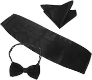 [BESTYASH] Men's Formal Girdle Tie Suit Set Black Bow Tie Thin Handkerchief Cummerbund Tuxedo Accessory Kit