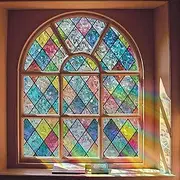 Bectosy Window Privacy Film, Static Cling Stained Glass Window Film Decorative, Non-Adhesive 3D Rainbow Frosting Film Anti-UV for Bathroom Home Door 17.5" x 78.7"