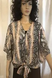 Adrienne Blouse Size Small. Pink & Gray Animal Print. NWT. Super Cute! Front Tie