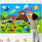 WATINC Dinosaur Felt-Board Stories Set 3.5Ft 37Pcs Preschool Dinosaurs Classification Storytelling Flannel Roar Volcano Ancient Animal Theme Early Learning Play Kit Wall Hanging Gift for Toddlers Kids