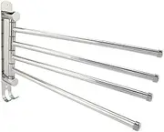 Swivel Towel Rack Bar 304 Stainless Steel 4-Arm Bathroom Swing Hanger Wall Mount Towel Holder Storage Space Saving
