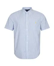 embroidered-logo candy stripe shirt S,L,M Blue