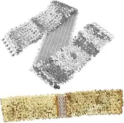 [BESPORTBLE] 2pcs Shiny Sequin Elastic Waist Belt for Women Glittery Stretch Waist Cincher for Dance Performances Halloween Carnival Party Decoration Sparkling Sequin Design Comfortable Fit