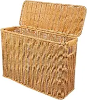 TOGEVAL Sturdy Woven Cane Storage Basket Narrow Tall Basket with Lid Handle for Kitchen Living Room