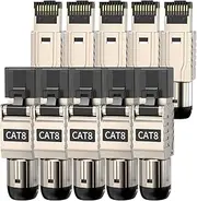 ZOERAX 10-Pack RJ45 Connectors Tool Free Cat 8, Cat8 Field Termination Plug Shielded RJ45 Modular Plugs for 2000MHz 2GHz 40G Double Shielded Solid LAN Cable 22AWG-24AWG