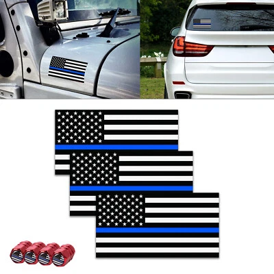 Reflective Thin Blue Line American Flag Sticker Tire Valve Stem Caps for Car SUV (for: Honda)