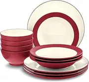 Noritake Colorwave Raspberry 12-Piece Coupe Dinnerware Set, Service for 4