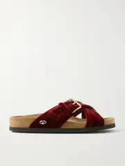 [Valentino Garavani] Valentino Garavani - Buckled Velvet Slides - Red - IT39 IT 39 Red