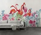 3D Flamingo Floral Wallpaper Wall Mural Removable Self-adhesive 987
