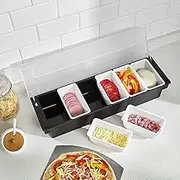 Condiment Serving Container 6/5/4 Compartment Food and Condiment Dispenser Ice Cooled Condiment Caddy with Lid Chilled Garnish Tray Bar Caddy for Home Work or Restaurant (6-compartment)