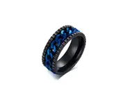 Stainless Steel Rotating Chain Ring Men Fashion Jewelry - Black+Blue