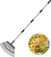 Adjustable Leaf Rake, 18'' Wide Metal Rake, Perfect for Lawn, Yard, Garden & Lar