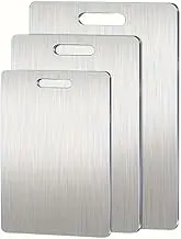 Kitchen Cutting Board Set of 3, Stainless Steel Chopping Board, 304 Stainless Steel Food Grade Butcher Block Board with Easy Grip Handle for Meat, Fruit, Vegetable, Cheese