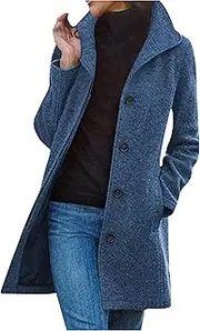 [Generic] Women's Winter Wool Blend Coat Fashion Stand Collar Single Breasted Pea Coat New Long Winter Warm Casual Jacket Coat