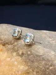 Native American Blue Topaz Studs Navajo Sterling Silver Earrings 08987