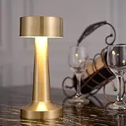 Cordless Table Lamp, Rechargeable Touch Control LED Desk Lamp with 3 Level Warm Brightness Dimming, Metal Eye-Protection Bedside Lamp Reading Light for Bedroom, Restaurant, Indoor Outdoor (Gold C)