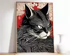 Vintage Japanese Cat Poster Japanese Cat Print Cat Gift Gift For Cat Lovers