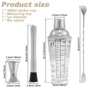 4Pcs 400ml Glass Cocktail Mixer Set with Measuring Cup Mixing Spoon qibOH