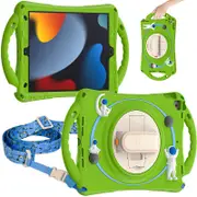 Catzon iPad Case Rugged Case with Handle Stand Shoulder Strap for iPad 10.2 Inch 2019/2020/2021-Green