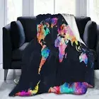 World Map Compass Constellation Stars Comfy Flannel Bedspread Throw Blanket Gift