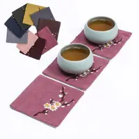 在飛比找ETMall東森購物網優惠-復古中國風刺繡臘梅茶席茶杯墊 棉麻禪意布藝杯托 干泡茶茶具配
