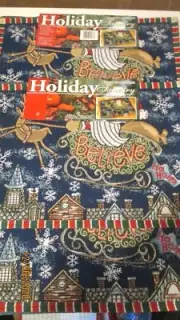 Set 6 Holiday Tapestry Placemats BELIEVE Santa Sled Reindeer Snow Flakes Homes