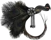 Feather Headband Hairband 1920s Headpiece Feather Flapper Headband Great Gatsby Headdress Vintage Bandeau Femme Pour Cheveux White Feather Headband (Size : Black)