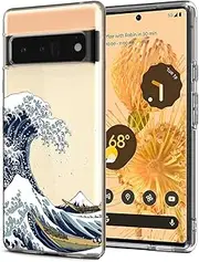 Unov Pixel 6 Pro Case Clear with Design Soft TPU Shock Absorption Slim Embossed Pattern Protective Back Cover for Pixel 6 Pro 5G 6.7 inch (Great Wave)