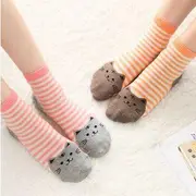 Cat Print Striped Socks Stripes - Green - One Size