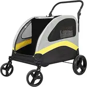 BingoPaw Heavy Duty Dog Buggy for Dogs: 2-in-1 Dog Pram with Removable Divider for 2 Small or Medium Dogs, Foldable Pet Pushchair Transport Trolley up to 42 kg
